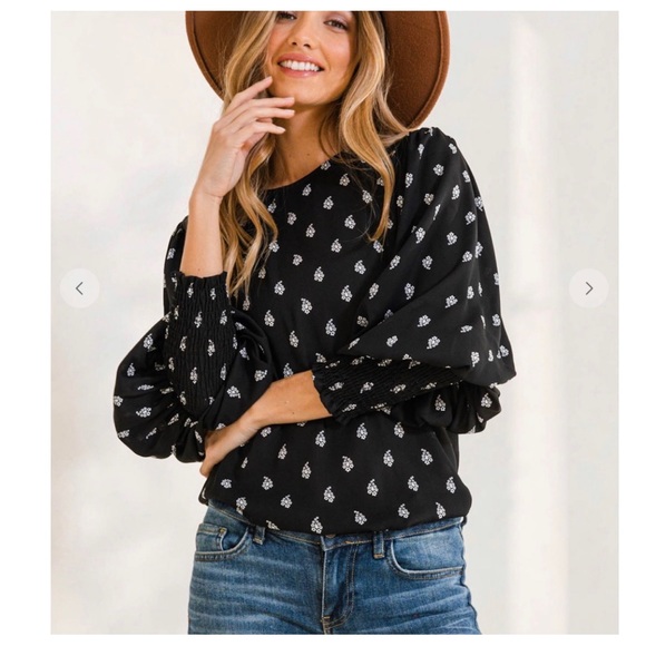 #36 Boho Print Lantern Sleeve Blouse Top - Picture 3 of 7